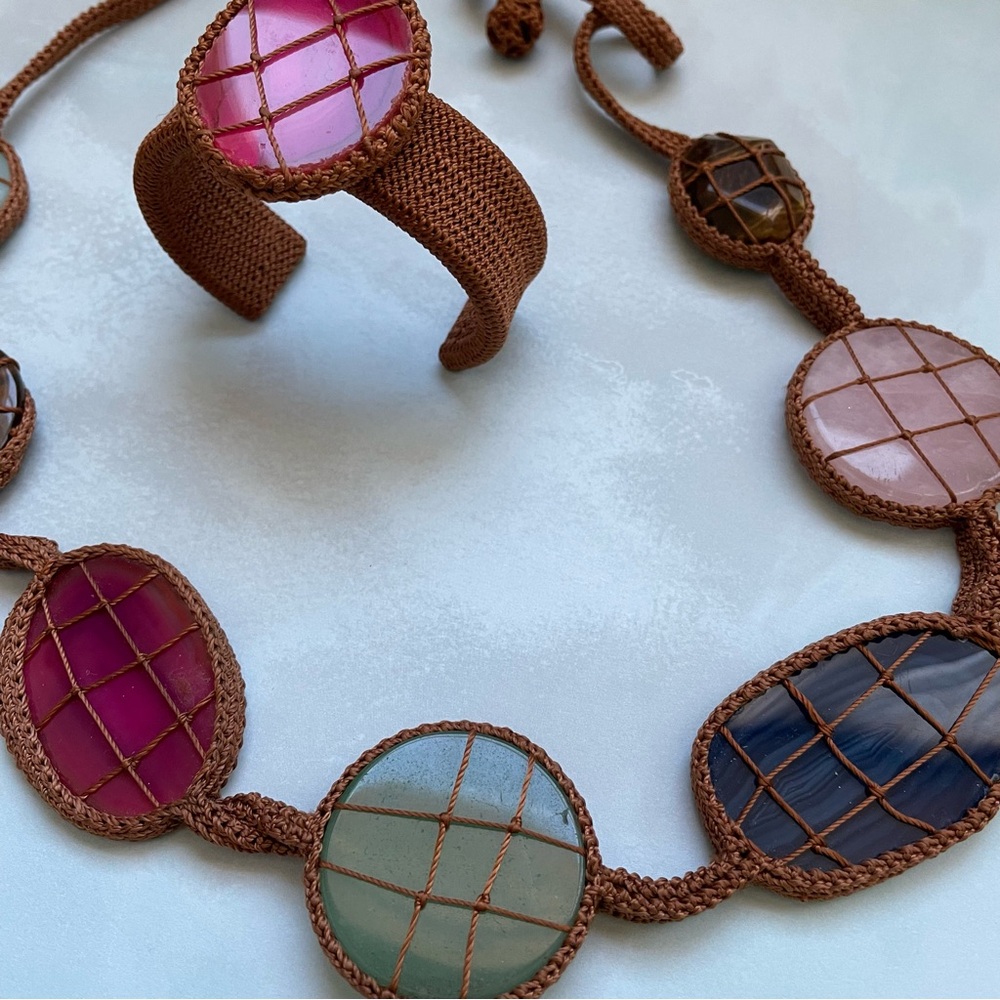 Chunky Statement Multicolor Agate Stone Necklace … - image 3